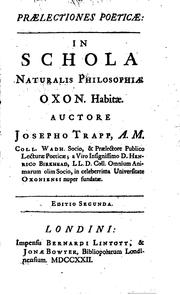 Cover of: Prælectiones poeticæ: in schola naturalis philosophiæ Oxon. habitæ