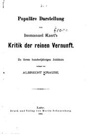 Populäre Darstellung von Immanuel Kant's Kritik der reinen Vernunft by Albrecht Krause