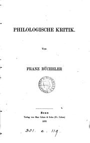 Cover of: Philologische Kritik by Franz Bücheler