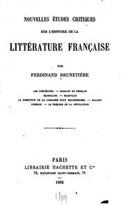 Cover of: Nouvelles études critiques sur l'histoire de la littérature française