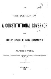 Cover of: On the Position of a Constitutional Governor Under Responsible Government