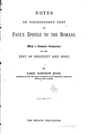 Cover of: Notes on Tischendorf's Text of Paul's Epistle to the Romans: With a Constant ...