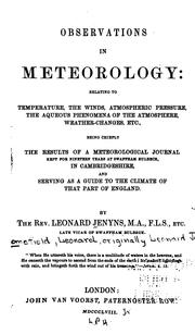 Cover of: Observations in Meteorology: Relating to Temperature, the Winds, Atmospheric Pressure, the ...