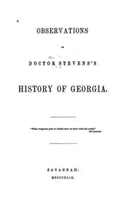 Cover of: Observations on Doctor Stevens' History of Georgia by William Bacon Stevens