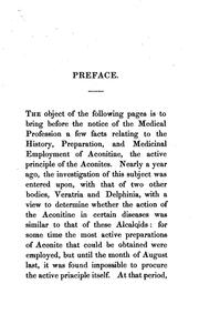 Cover of: On the preparation and medicinal employment of aconitine, by the endermic method