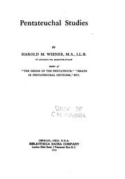 Cover of: Pentateuchal Studies by Harold Marcus Wiener