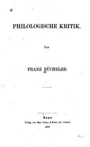 Philologische Kritik by Franz Bücheler