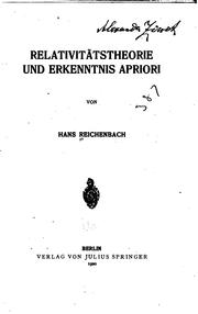 Cover of: Relativitätstheorie und Erkenntnis Apriori