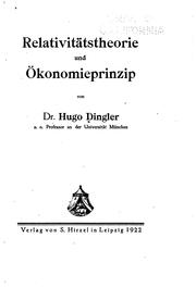 Cover of: Relativitätstheorie und Ökonomieprinzip by Hugo Dingler