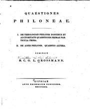 Cover of: Quaestiones Philoneae by Christian Gottlob Leberecht Grossmann