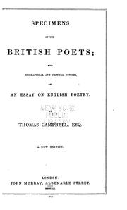 Cover of: Specimens of the British Poets: With Biographical and Critical Notices, and an Essay on English ...