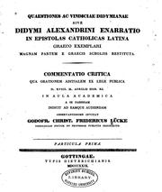 Cover of: Quaestiones ac vindiciae didymianae sive Didymi Alexandrini enarratio in epistolas catholicas ...