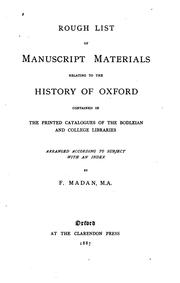 Cover of: Rough List of Manuscript Materials Relating to the History of Oxford ... by Falconer Madan