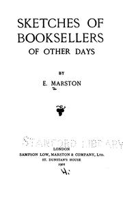 Cover of: Sketches of Booksellers of Other Days by Edward Marston, Edward Marston