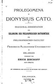 Prolegomena zu Dionysius Cato by Erich Bischoff