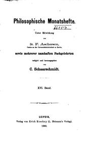 Cover of: Philosophische Monatshefte