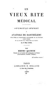 Cover of: Un Vieux rite médical