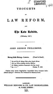 Cover of: Thoughts on Law Reform, and the Law Review, February, 1847