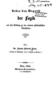 Cover of: Ueber den Begriff der Logic und ihre Stellung zu den anderen philosophischen ...