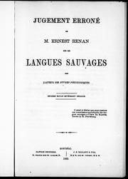 Cover of: Jugement erroné de M. Ernest Renan sur les langues sauvages by J. A. Cuoq