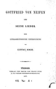 Cover of: Gottfried von Neifen und seine Lieder by 