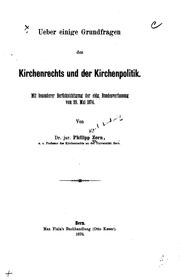 Cover of: Ueber einige Grundfragen des Kirchenrechts und der Kirchenpolitik: Mit ...