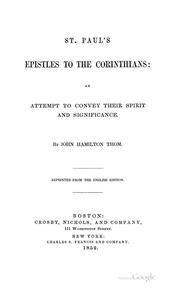Cover of: St. Paul's Epistles to the Corinthians: An Attempt to Convey Their Spirit and Significance