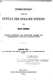 Cover of: Untersuchungen über die Syntax der Sprache Otfrids... by Oskar Hermann Theodor Erdmann