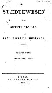 Staedtewesen des Mittelalters by Karl Dietrich Hüllmann