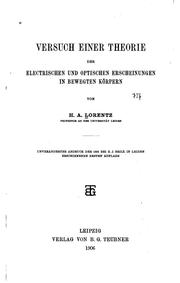 Cover of: Versuch einer Theorie der electrischen und optischen Erscheinungen in ...