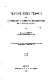 Cover of: Versuch einer Theorie der electrischen und optischen Erscheinungen in ... by Hendrik Lorentz