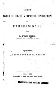 Cover of: Ueber Individuelle Verschiedenheiten des Farbensinnes by Ewald Hering