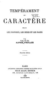 Cover of: Tempérament et caractère selon les individus, les sexes et les races