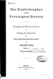 Cover of: Der Kupferbergbau in den Vereinigten Staaten... by H. Fraenkel