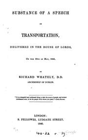 Cover of: Substance of a Speech on Transportation, Delivered in the House of Lords on ...