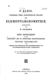 Cover of: Vorträge über ausgewählte Fragen der Elementargeometrie, ausgearbeiten von F ...