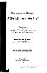 Cover of: Was verdankt die Menschheit Albrecht von Gräfe? c. 2
