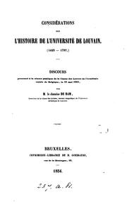 Cover of: Considérations sur l'histoire de l'Université de Louvain, 1425-1797, discours: Discours prononcé ...