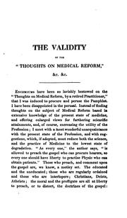 Cover of: The validity of the 'Thoughts on medical reform, by a retired practitioner'. [J. Allen ...