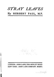 Cover of: Stray Leaves: By Herbert Paul by Herbert W. Paul