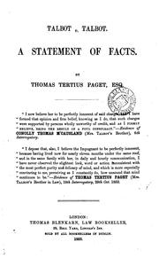 Cover of: Talbot V. Talbot: A Statement of Facts ...