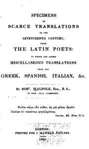 Cover of: Specimens of Scarce Translations of the Seventeenth Century from the Latin Poets: To which are ...