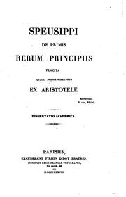 Cover of: Speusippi de primis rerum principiis placita qualia fuisse videantur ex Aristotele