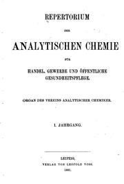 Cover of: Repertorium der analytischen Chemie für Handel, Gewerbe und öffentliche ...