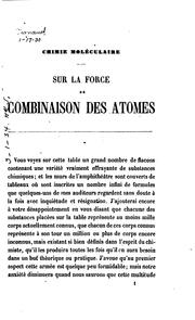 Cover of: Sur la force de combinaison des atomes: leçon faite à l'Institution royale ...