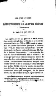 Cover of: Sur l'existence de races physiologiques dans les espèces végétales à l'état ... by Alphonse de Candolle
