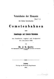 Cover of: Verzeichniss der Elemente der bisher berechneten Cometenbahnen nebst ...
