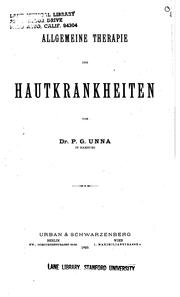 Cover of: Allgemeine Therapie der Hautkrankheiten