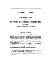 Cover of: Sur les équations aux dérivées partielles simultanées qui contiennent ...