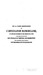 Cover of: Sur la valeur morphologique de l'articulation mandibulaire